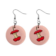 Red Apple Core Funny Retro Pattern Half Eaten On Pastel Orange Background Mini Button Earrings by genx