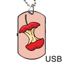 Red Apple Core Funny Retro Pattern Half Eaten On Pastel Orange Background Dog Tag Usb Flash (two Sides) by genx