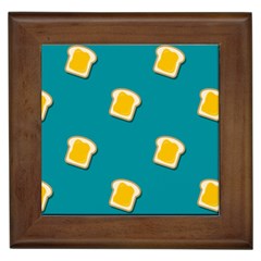 Toast With Cheese Funny Retro Pattern Turquoise Green Background Framed Tiles by genx