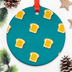 Toast With Cheese Funny Retro Pattern Turquoise Green Background Round Ornament (two Sides) by genx