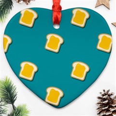 Toast With Cheese Funny Retro Pattern Turquoise Green Background Heart Ornament (two Sides) by genx