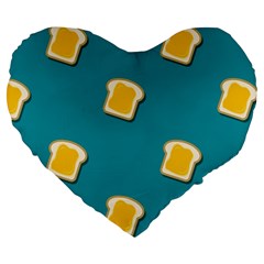 Toast With Cheese Funny Retro Pattern Turquoise Green Background Large 19  Premium Heart Shape Cushions by genx