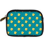 Toast With Cheese Funny Retro Pattern Turquoise Green Background Digital Camera Leather Case Front