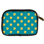 Toast With Cheese Funny Retro Pattern Turquoise Green Background Digital Camera Leather Case Back