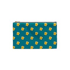 Toast With Cheese Funny Retro Pattern Turquoise Green Background Cosmetic Bag (small) by genx