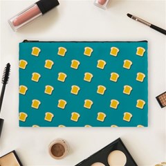 Toast With Cheese Funny Retro Pattern Turquoise Green Background Cosmetic Bag (large) by genx