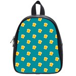 Toast With Cheese Funny Retro Pattern Turquoise Green Background School Bag (Small) Front