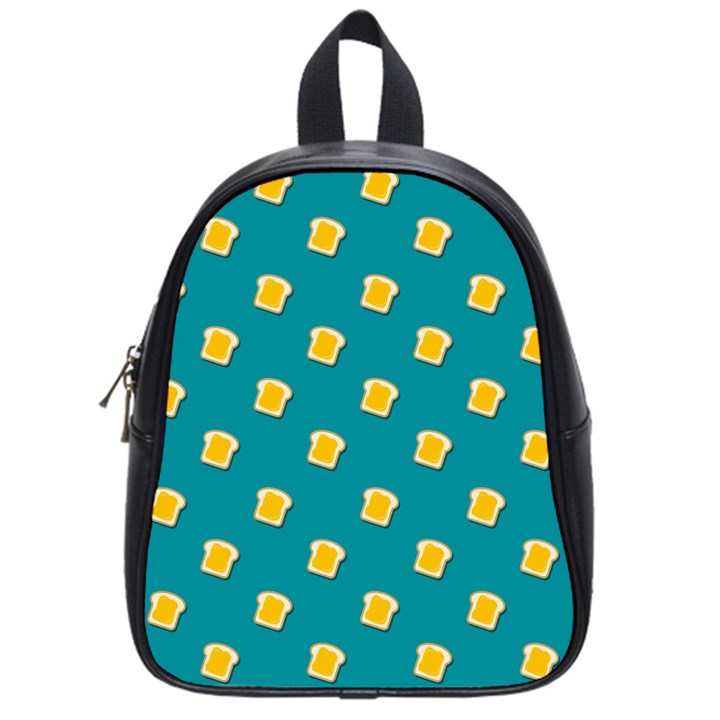 Toast With Cheese Funny Retro Pattern Turquoise Green Background School Bag (Small)