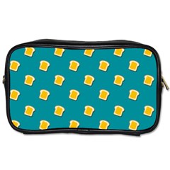 Toast With Cheese Funny Retro Pattern Turquoise Green Background Toiletries Bag (one Side) by genx