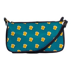 Toast With Cheese Funny Retro Pattern Turquoise Green Background Shoulder Clutch Bag by genx