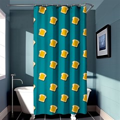 Toast With Cheese Funny Retro Pattern Turquoise Green Background Shower Curtain 36  X 72  (stall)  by genx