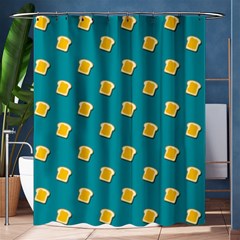 Toast With Cheese Funny Retro Pattern Turquoise Green Background Shower Curtain 60  X 72  (medium)  by genx