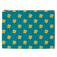 Toast With Cheese Funny Retro Pattern Turquoise Green Background Cosmetic Bag (xxl) by genx