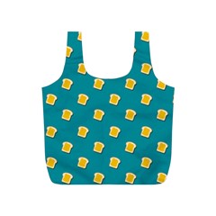 Toast With Cheese Funny Retro Pattern Turquoise Green Background Full Print Recycle Bag (s) by genx