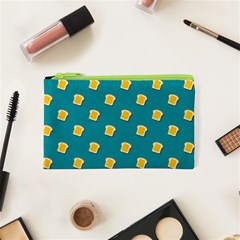 Toast With Cheese Funny Retro Pattern Turquoise Green Background Cosmetic Bag (xs) by genx