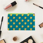 Toast With Cheese Funny Retro Pattern Turquoise Green Background Cosmetic Bag (XS) Back