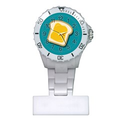 Toast With Cheese Funny Retro Pattern Turquoise Green Background Plastic Nurses Watch by genx