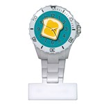 Toast With Cheese Funny Retro Pattern Turquoise Green Background Plastic Nurses Watch Front