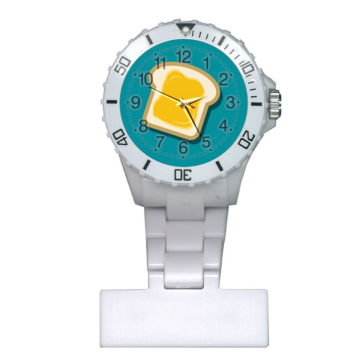 Toast With Cheese Funny Retro Pattern Turquoise Green Background Plastic Nurses Watch