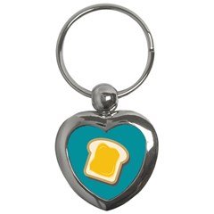 Toast With Cheese Funny Retro Pattern Turquoise Green Background Key Chains (heart)  by genx