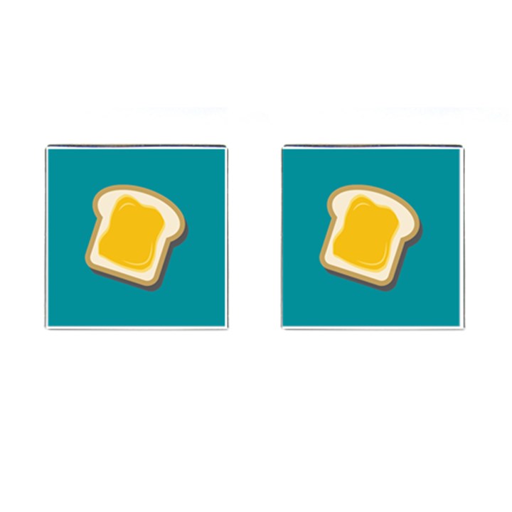 Toast With Cheese Funny Retro Pattern Turquoise Green Background Cufflinks (Square)