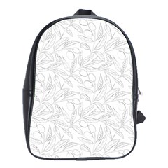 Organic Olive Leaves Pattern Hand Drawn Black And White School Bag (large) by genx