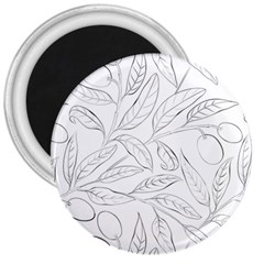 Organic Olive Leaves Pattern Hand Drawn Black And White 3  Magnets by genx