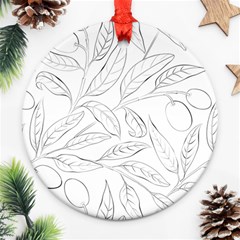 Organic Olive Leaves Pattern Hand Drawn Black And White Ornament (round) by genx