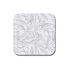 Organic Olive Leaves Pattern Hand Drawn Black And White Rubber Coaster (square)  by genx