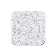 Organic Olive Leaves Pattern Hand Drawn Black And White Rubber Square Coaster (4 Pack)  by genx