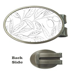 Organic Olive Leaves Pattern Hand Drawn Black And White Money Clips (oval)  by genx