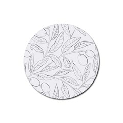 Organic Olive Leaves Pattern Hand Drawn Black And White Rubber Round Coaster (4 Pack)  by genx