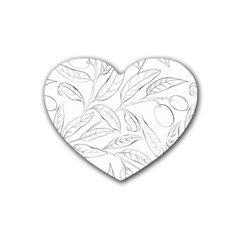 Organic Olive Leaves Pattern Hand Drawn Black And White Rubber Coaster (heart)  by genx