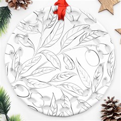 Organic Olive Leaves Pattern Hand Drawn Black And White Ornament (round Filigree) by genx