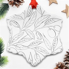 Organic Olive Leaves Pattern Hand Drawn Black And White Ornament (snowflake) by genx