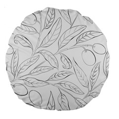 Organic Olive Leaves Pattern Hand Drawn Black And White Large 18  Premium Round Cushions by genx