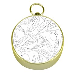 Organic Olive Leaves Pattern Hand Drawn Black And White Gold Compasses by genx