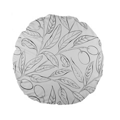 Organic Olive Leaves Pattern Hand Drawn Black And White Standard 15  Premium Flano Round Cushions by genx