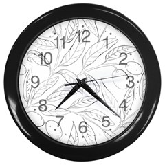 Organic Olive Leaves Pattern Hand Drawn Black And White Wall Clock (black) by genx