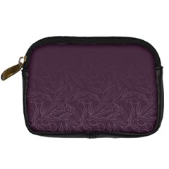 Organic Olive Leaves Pattern Hand Drawn Purple Red Wine Digital Camera Leather Case by genx