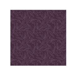 Organic Olive Leaves Pattern Hand Drawn Purple Red Wine Small Satin Scarf (square) by genx