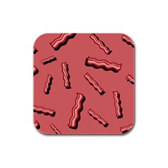 Funny Bacon Slices Pattern Infidel Vintage Red Meat Background  Rubber Square Coaster (4 Pack)  by genx