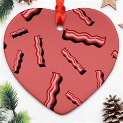 Funny Bacon Slices Pattern Infidel Vintage Red Meat Background  Heart Ornament (two Sides) by genx