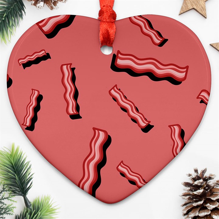 Funny Bacon Slices Pattern infidel vintage red meat background  Heart Ornament (Two Sides)