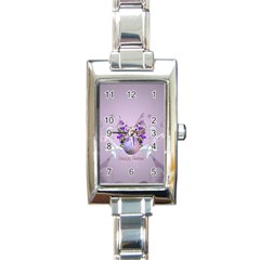 Happy Easter, Easter Egg With Flowers In Soft Violet Colors Rectangle Italian Charm Watch by FantasyWorld7