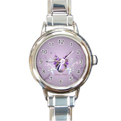 Happy Easter, Easter Egg With Flowers In Soft Violet Colors Round Italian Charm Watch by FantasyWorld7