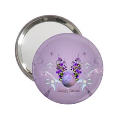 Happy Easter, Easter Egg With Flowers In Soft Violet Colors 2 25  Handbag Mirrors by FantasyWorld7