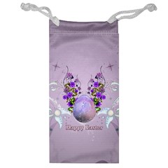 Happy Easter, Easter Egg With Flowers In Soft Violet Colors Jewelry Bag by FantasyWorld7