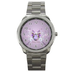 Happy Easter, Easter Egg With Flowers In Soft Violet Colors Sport Metal Watch by FantasyWorld7