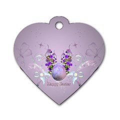 Happy Easter, Easter Egg With Flowers In Soft Violet Colors Dog Tag Heart (one Side) by FantasyWorld7